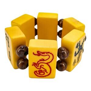 Mah Jong Bakelite Bracelet Butterscotch Wooden Spacers